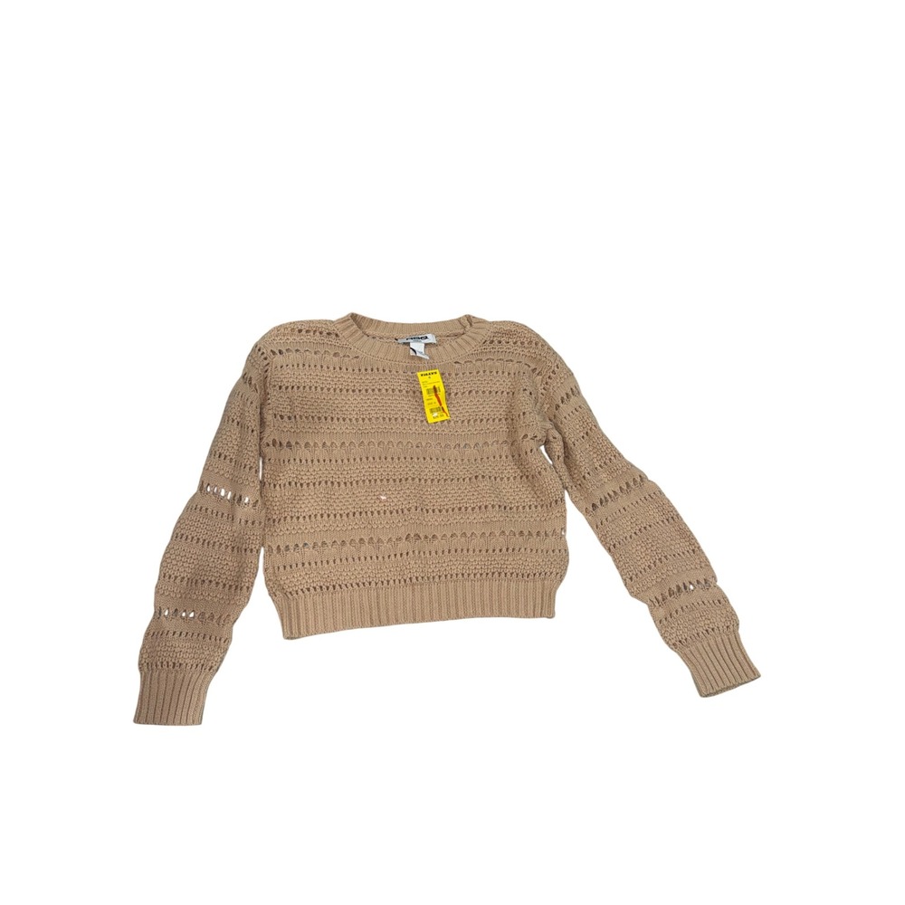 RSQ Tan Open Weave Knit Sweater Medium Cotton Cropped Pullover